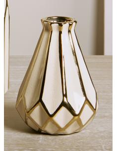 JARRÓN CERÁMICA BEIG-ORO 21CM - Imagen 1