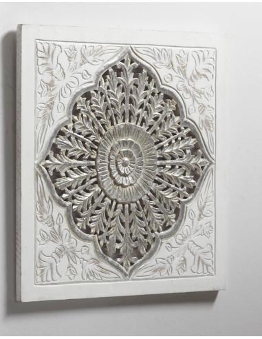 PANEL MADERA TALLADO BLANCO/PLATA 60X60 CMS. - Imagen 1