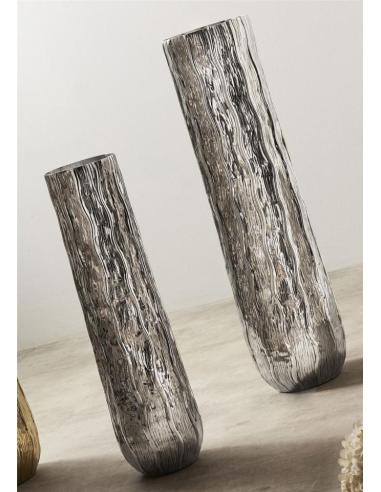 JARRON ALUMINIO ENVEJECIDO PLATA SURCOS 71 CM
