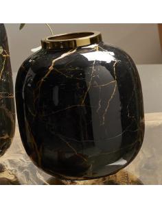 JARRÓN IMIT. MARMOL NEGRO  Y BEIG 17 CM