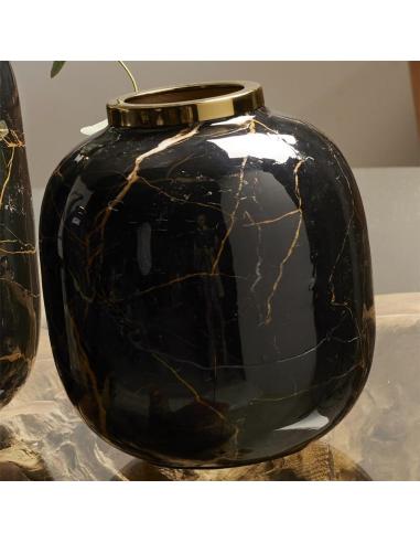 JARRÓN IMIT. MARMOL NEGRO  Y BEIG 17 CM