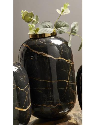 JARRÓN IMIT. MARMOL NEGRO  Y BEIG 25 CM
