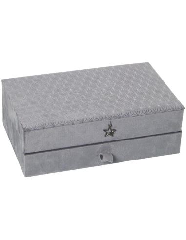 CAJA JOYERO TERCIOPELO GRIS C/CAJON