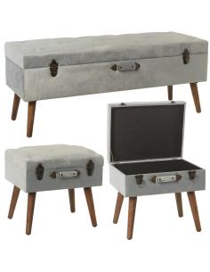 SET 3 BANQUETAS ARCON TERCIOPELO AZUL