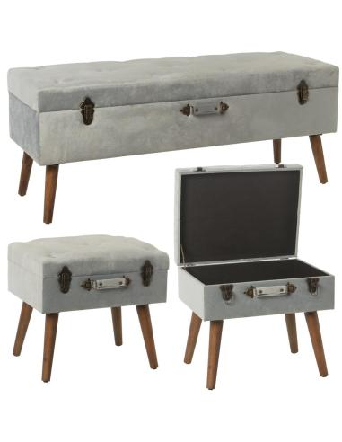 SET 3 BANQUETAS ARCON TERCIOPELO AZUL