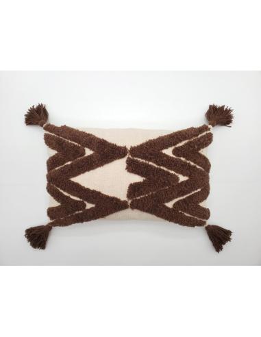 COJIN HILOS TRIANGULOS MARRON C/BORLA 30X50