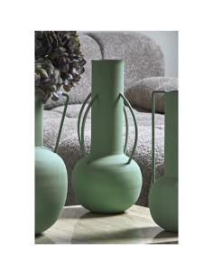 JARRON CUELLO LARGO METAL VERDE ASAS 30 CM